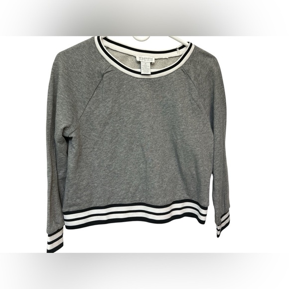 Weekend by Andrea Jovine varsity pullover gray with black white stripe NWT - Picture 1 of 7